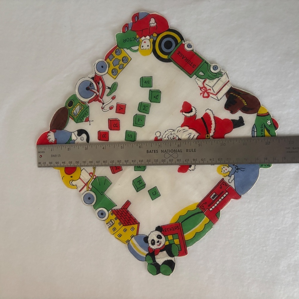 Vintage Christmas Santa Toys, Space Patrol Cotton Die-Cut Doily handkerchief - Picture 7 of 10